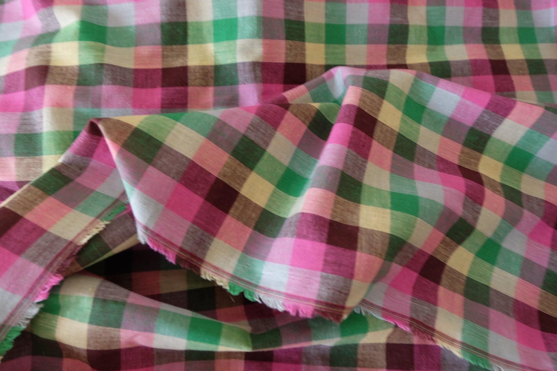Pink Green Yarn-Dyed Cotton Plaid Fabric – 2.2 yd