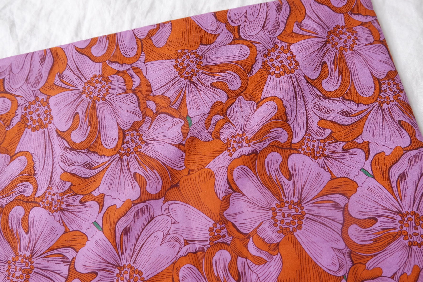 Purple Orange Vintage Floral Cotton Lawn Fabric - 3.17 yd