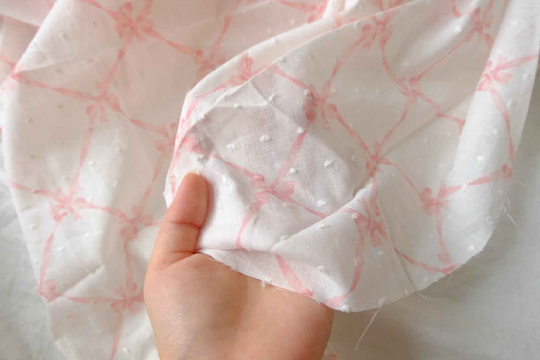 Sheer Pink Lattice Clip-Dot Cotton Fabric - 3.28 yd