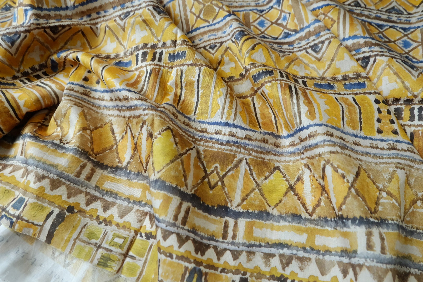 Ochre Geo 80s Cotton Sateen Fabric - 2.19 yd