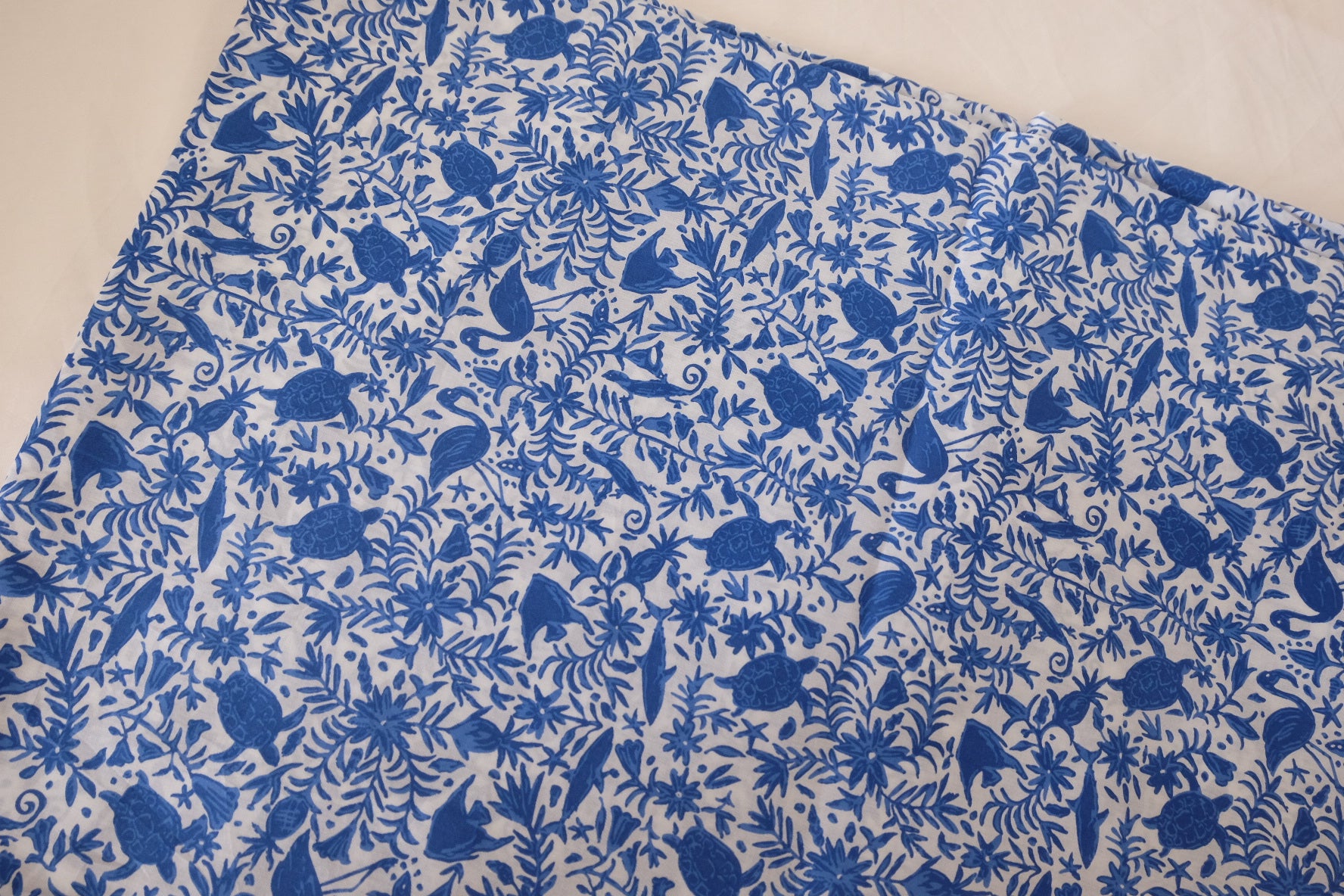 Blue Botanical Sketch Cotton Fabric – 2.2 yd