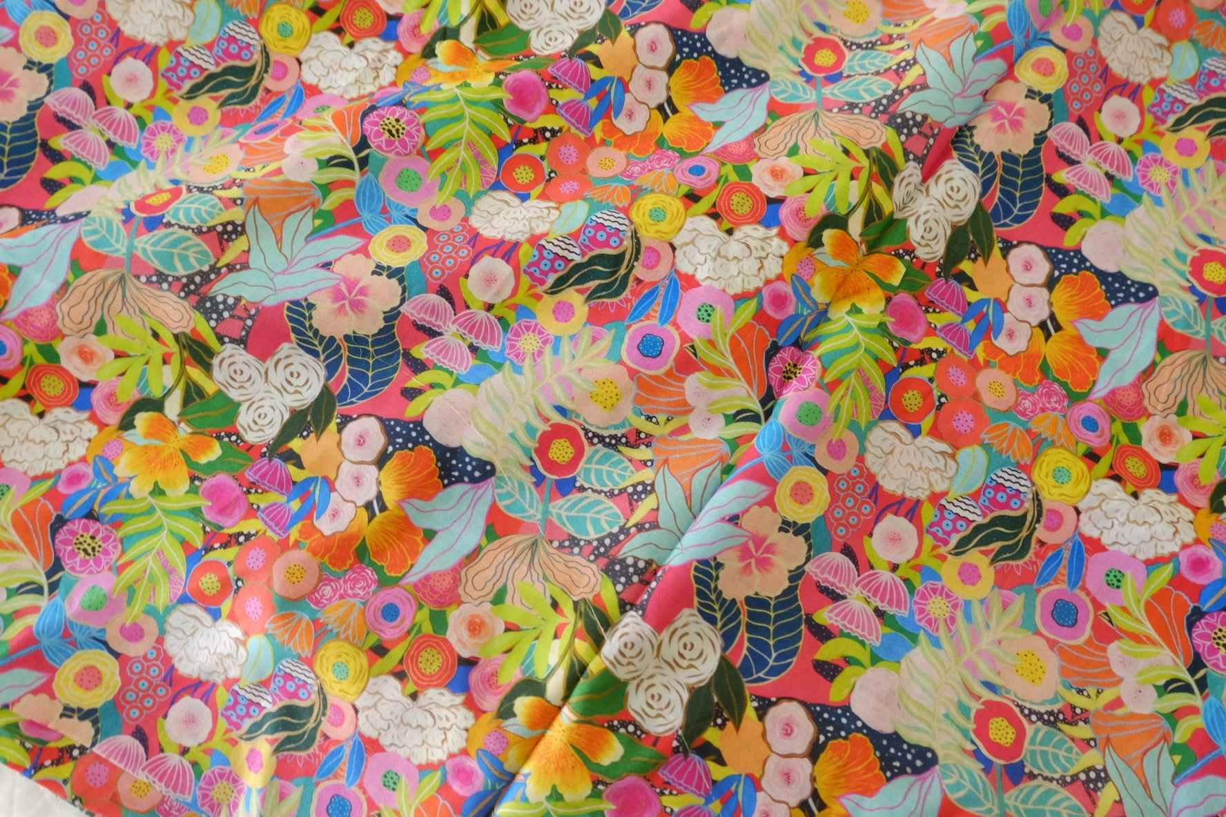 Bright Tropical Floral Cotton Voile Fabric – 2.2 yd