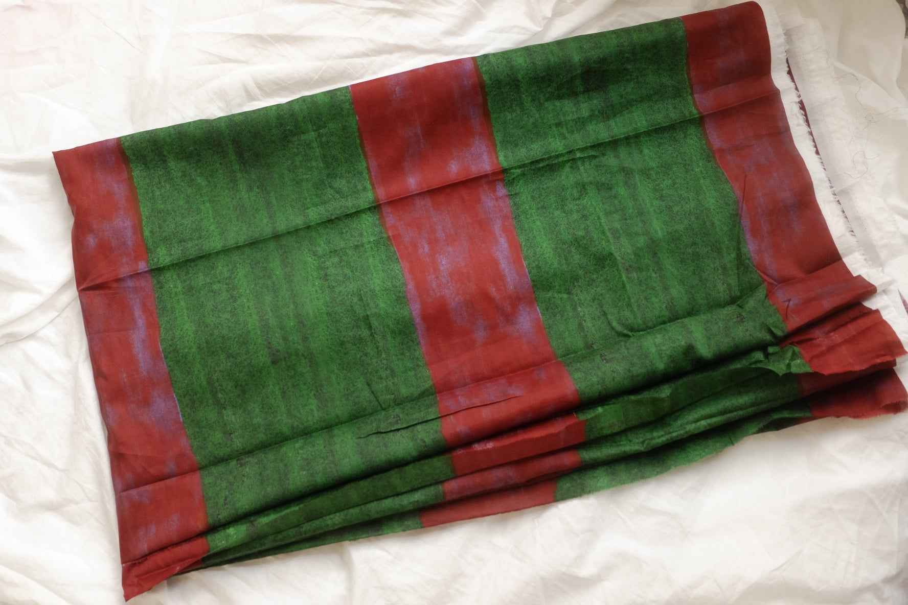 Painterly Green & Rust Stripe 100s Cotton Fabric, Lightweight Blouse Weight, 2.19 Yards