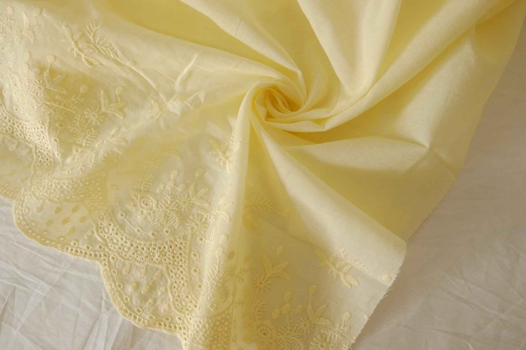 Butter Yellow Embroidered Border Cotton — 2.19 yd