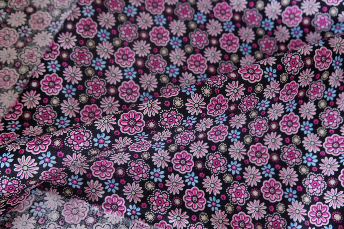 Midnight Pink Folk Floral Cotton – 2.2 yd