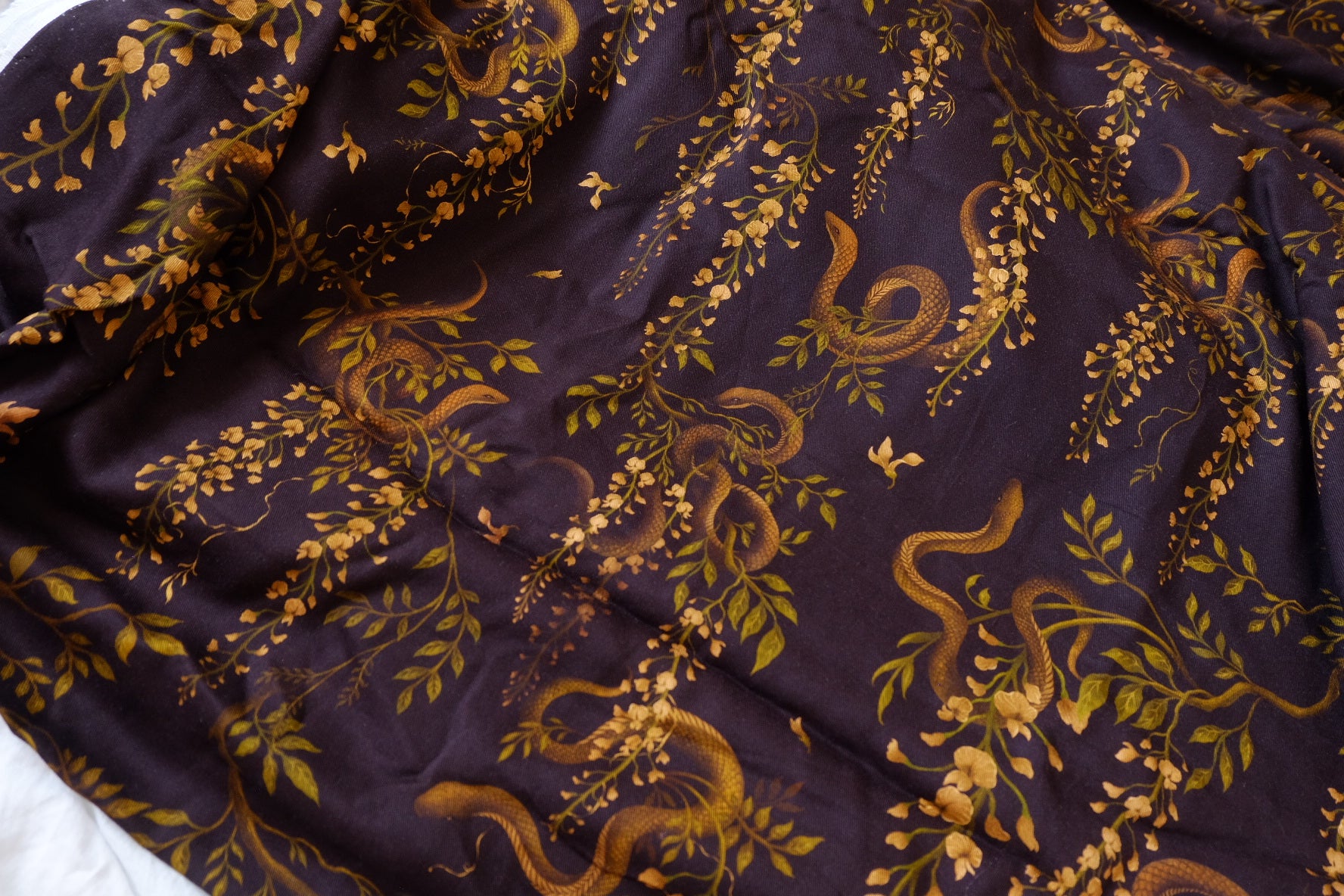 Midnight Serpent Floral Rayon Challis Twill Fabric - 1.64 yd