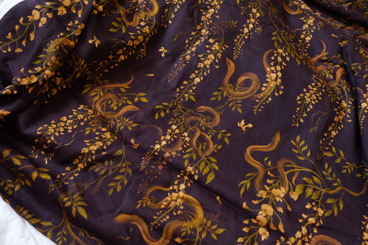 Midnight Serpent Floral Rayon Challis Twill Fabric - 1.64 yd