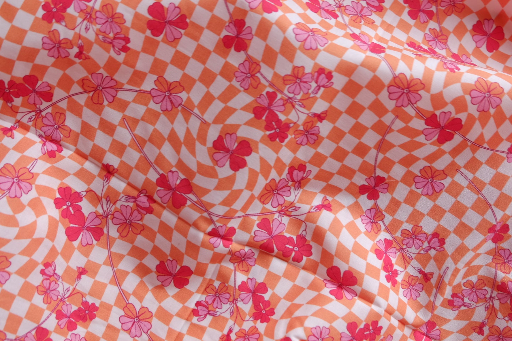 Orange Check Floral Cotton Poplin – 2.6 yd