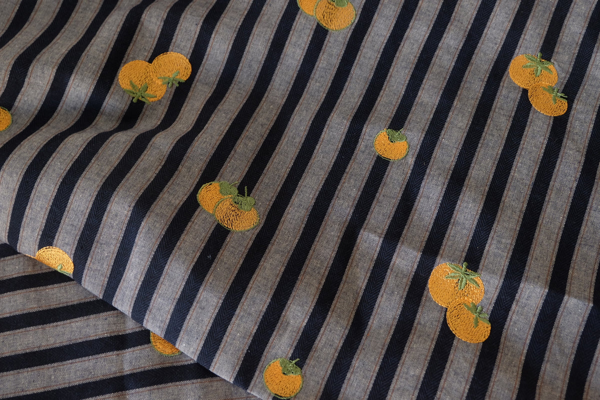 Golden Tomatoes Embroidered Striped Cotton – 1.48 yd