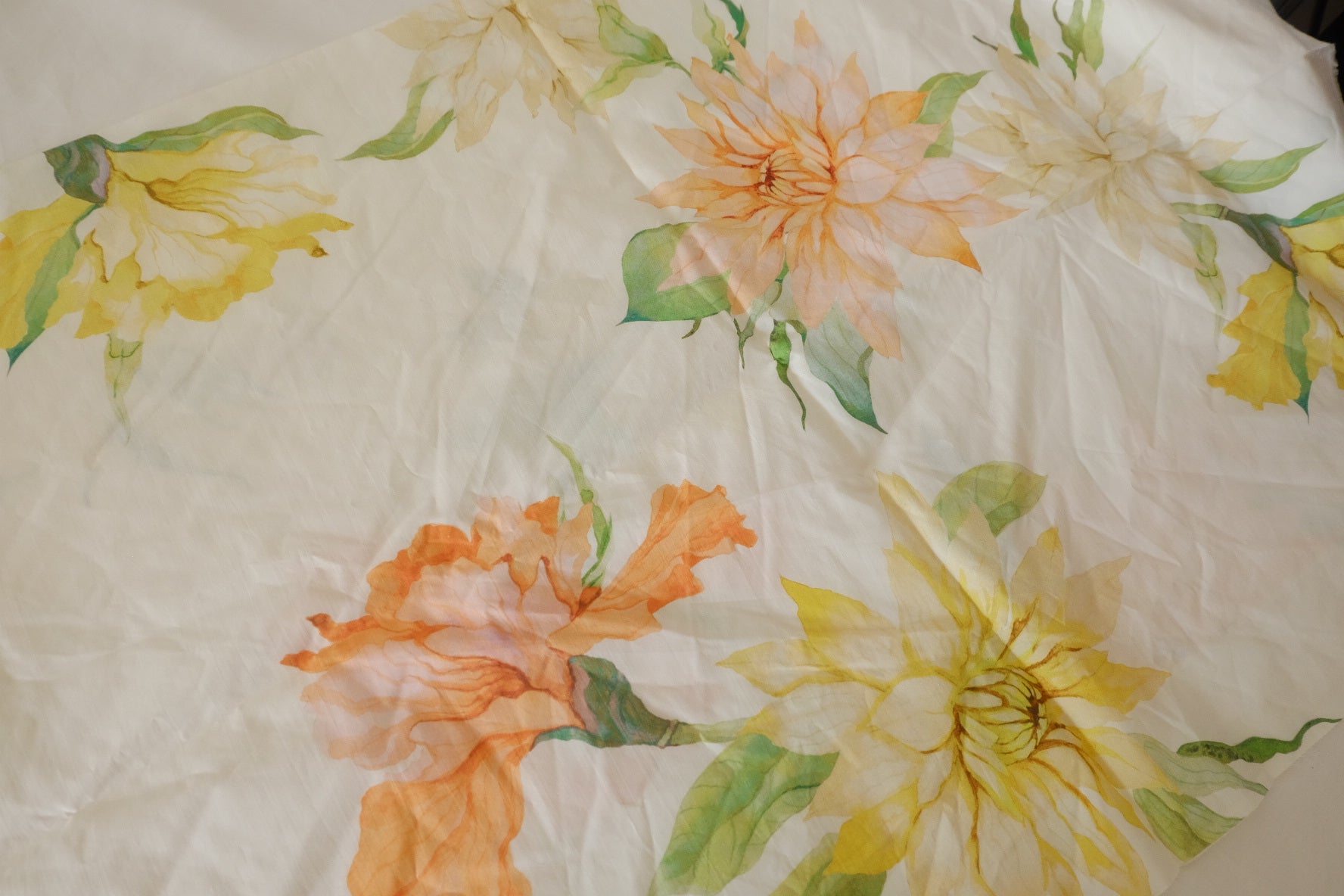 Watercolor Garden Floral Cotton Poplin Fabric – Soft Botanical Print – 1 yd