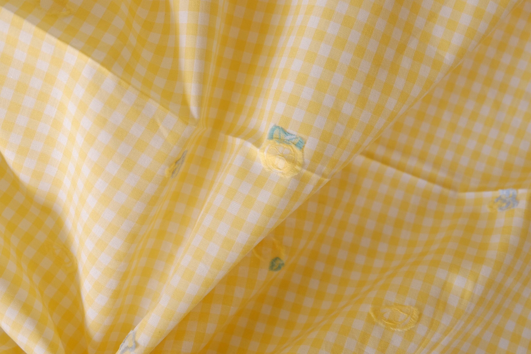 Lemon Embroidered Yellow Gingham Cotton – 2.2 yd