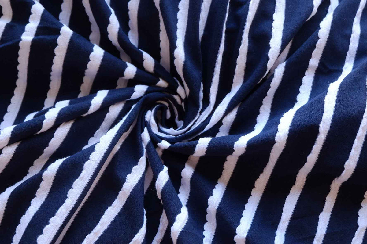 Midnight Navy Textured Stripe Cotton Knit Fabric – 2.19 yd