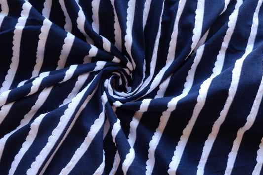 Midnight Navy Textured Stripe Cotton Knit Fabric – 2.19 yd