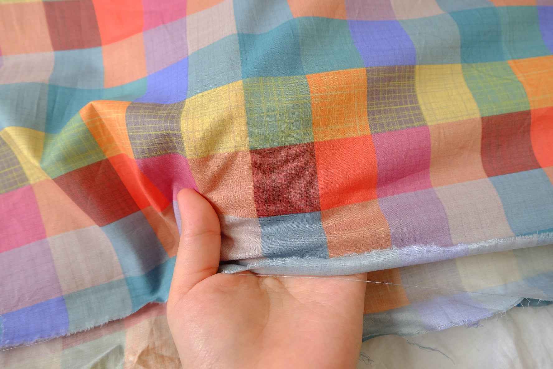 Colorful Madras Check Cotton Lawn Fabric — 3.94 yd