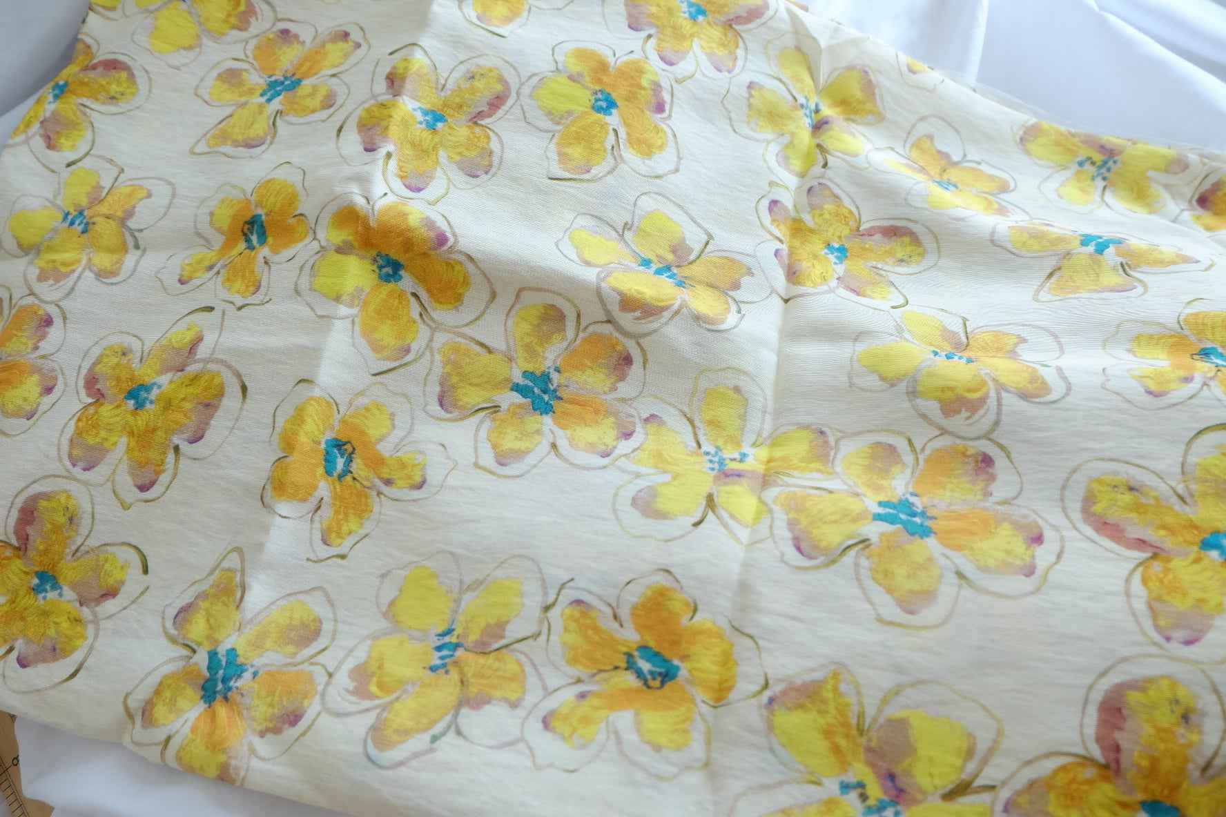 Yellow Watercolor Floral Tencel Linen Fabric - 1.80 yd