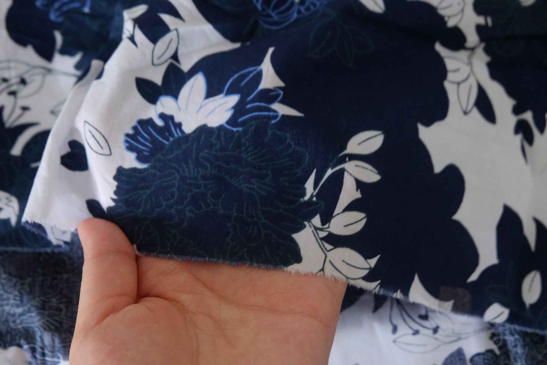 Midnight Blue Floral Cotton Fabric — Slightly Imperfect – 3.3 yd
