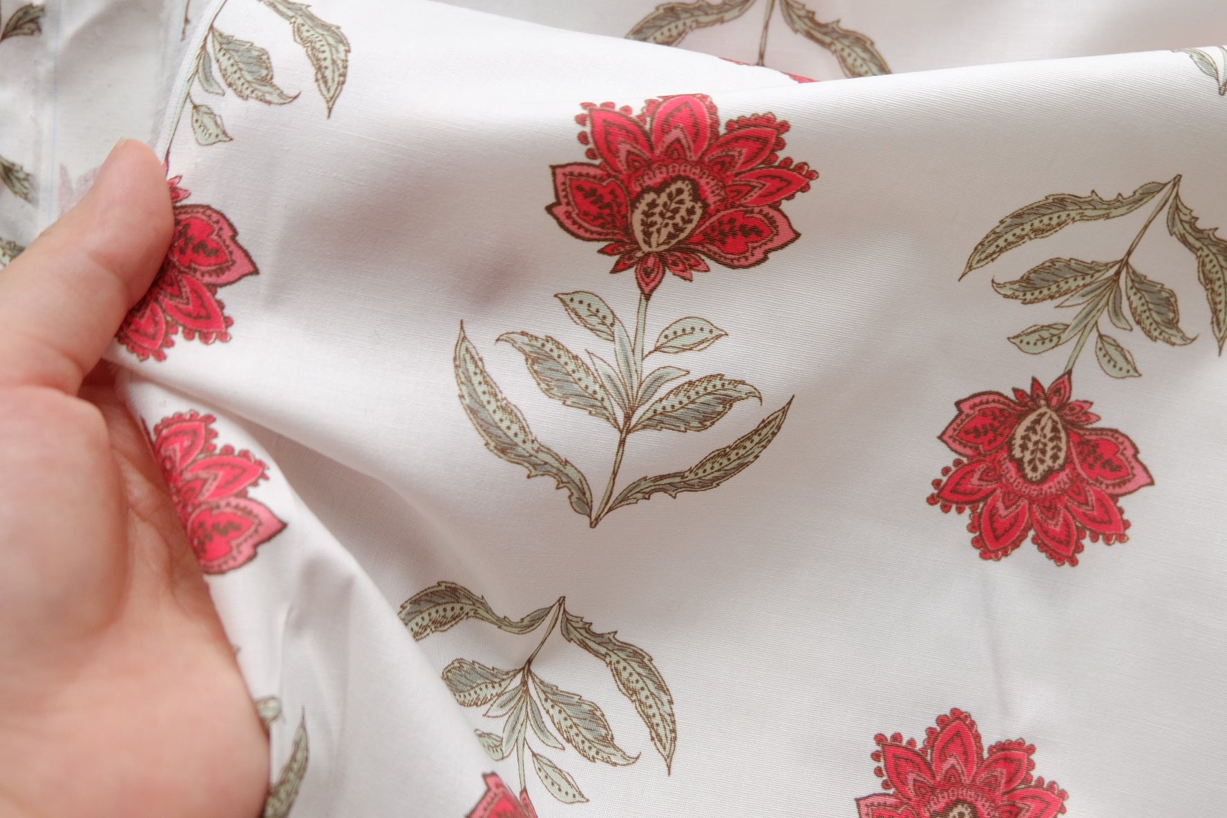 Red Botanical Stretch Cotton Poplin – 2.2 yd