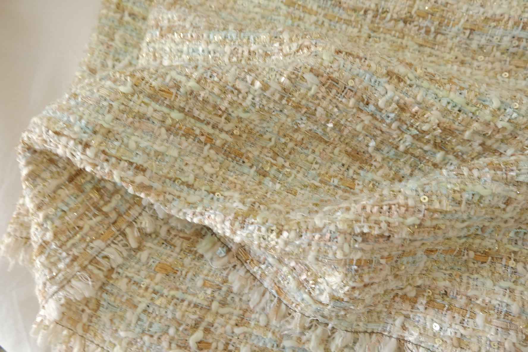 Bouclé Tweed Fabric – Soft Cream Textured Metallic Blend – 2.2 yd