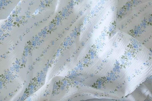 Blue Floral Stripe Washed Cotton Fabric – 1.6 Yards