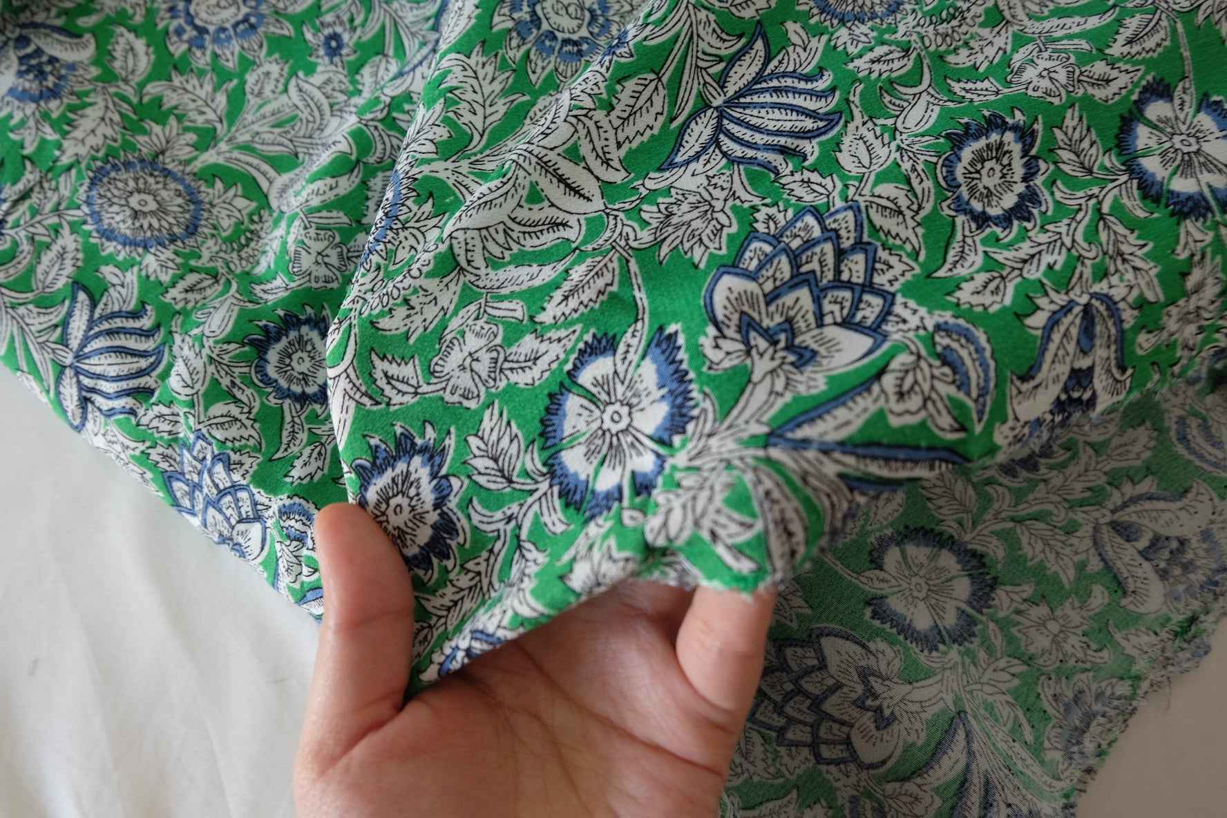 Green Floral Border Print Rayon Fabric – 2.2 yd