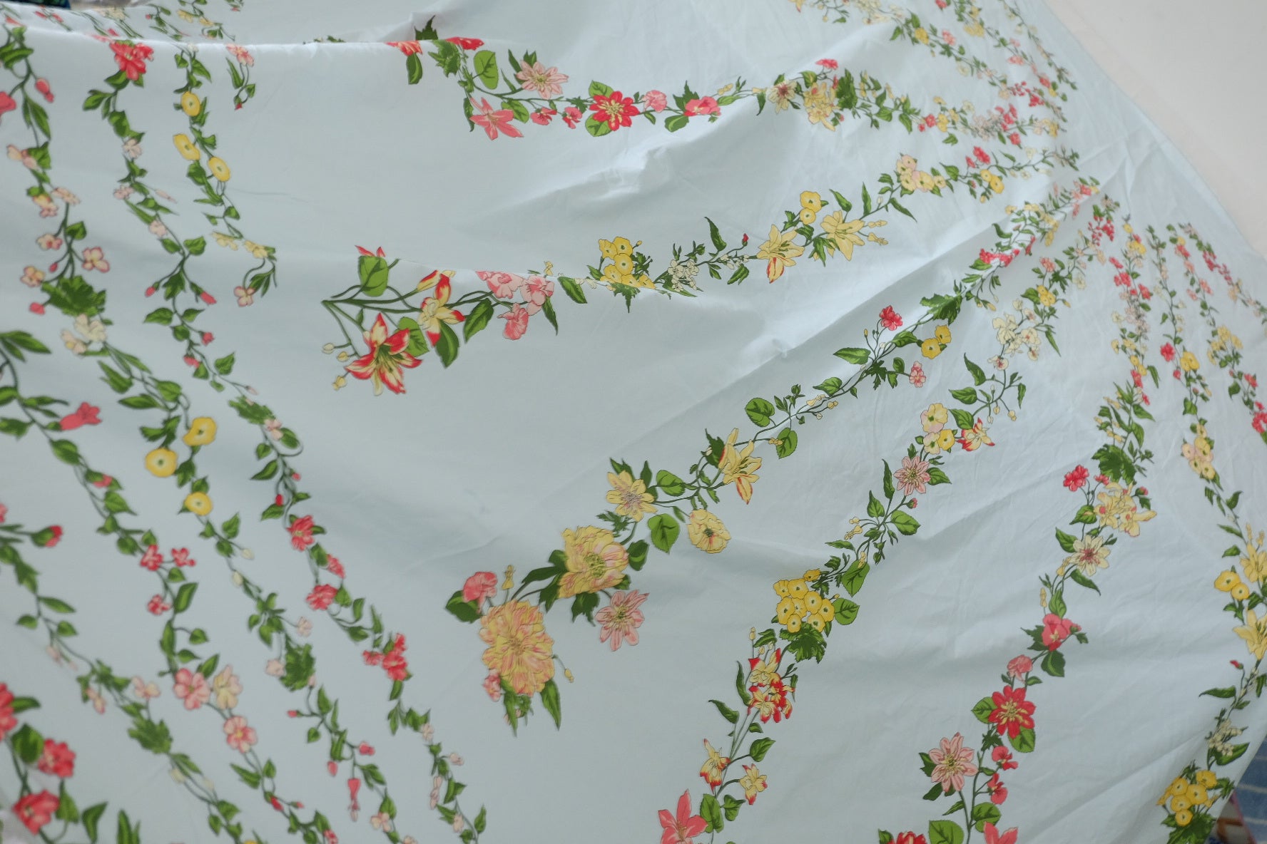 Floral Stripe Cotton Poplin Fabric - 2.2 yd