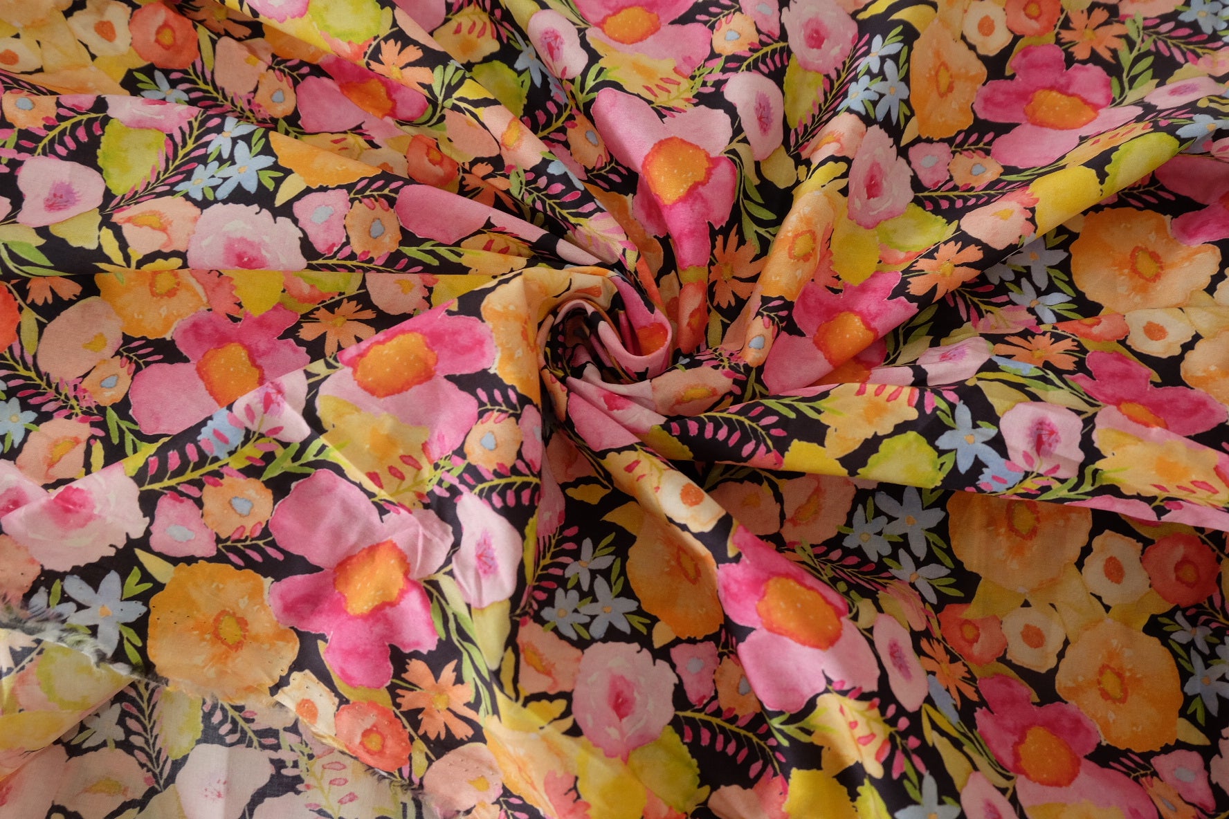 Bright Watercolor Floral Cotton Lawn Fabric - 2.5 yd