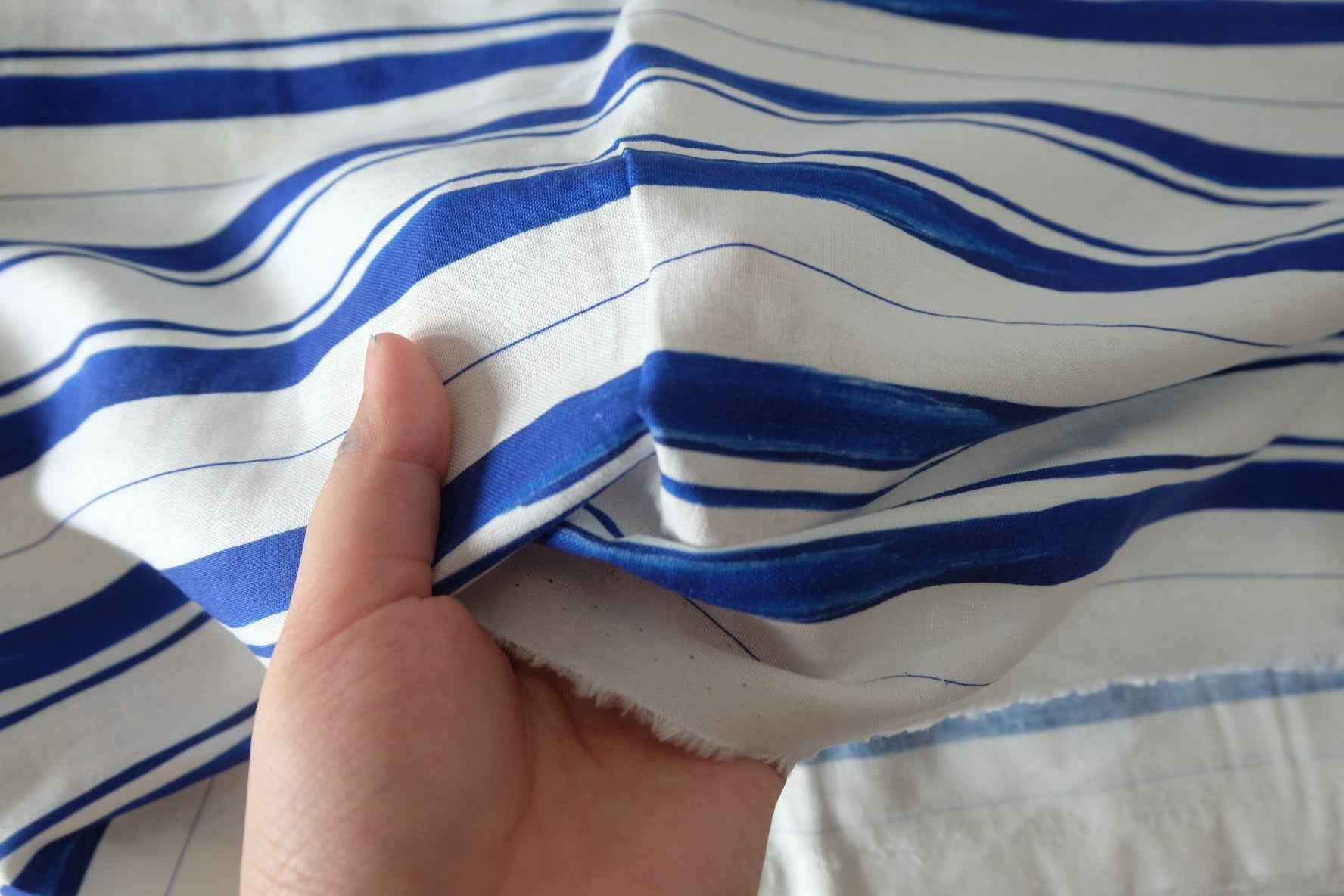 Cobalt Stripe Linen Viscose Fabric – 2.19 yd