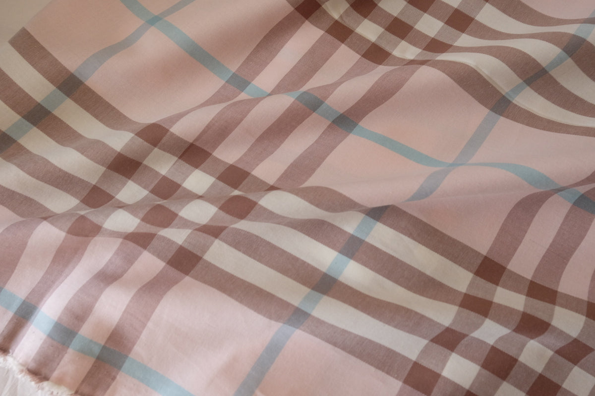 Blush Pink & Cocoa Plaid – Yarn-Dyed Cotton Fabric | 3.3 Yards