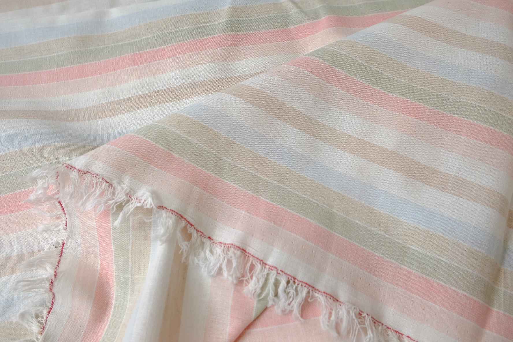 Yarn-Dyed Linen Stripe Fabric, Soft Pastel Multi Stripe, 2.19 Yards