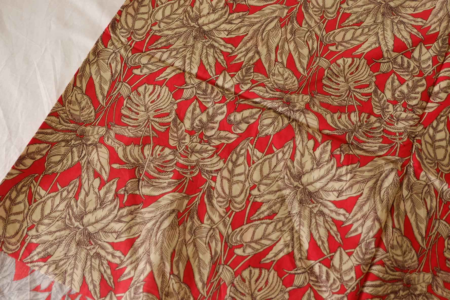 Red Tropical Leaf Cotton Lawn Fabric – 1.2 yd