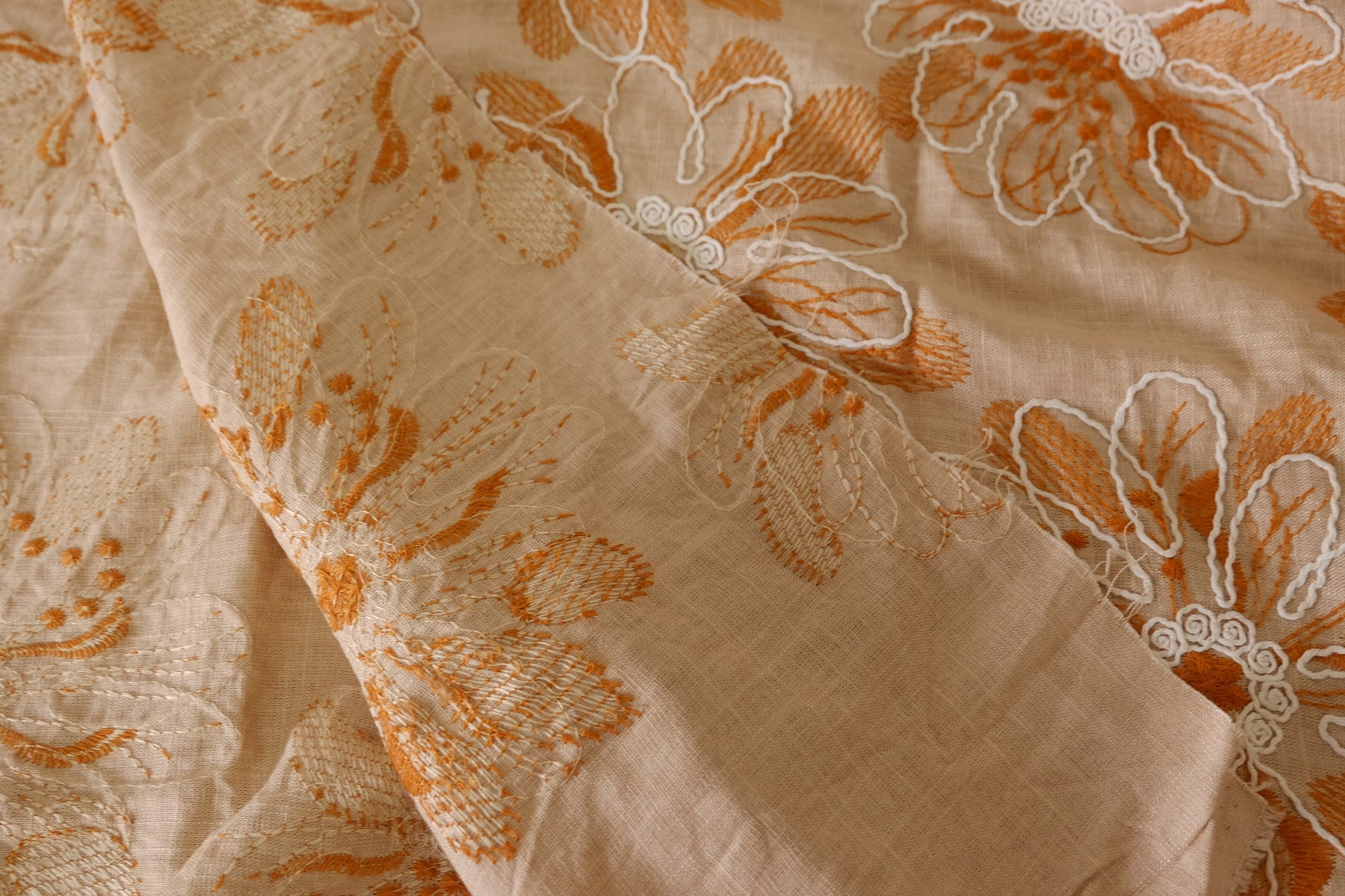 Embroidered Floral Cotton Linen Fabric – 1.3 yd