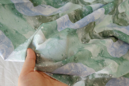 Abstract Watercolor Cotton Fabric – Green Blue Wave Print (2 yd Cut)