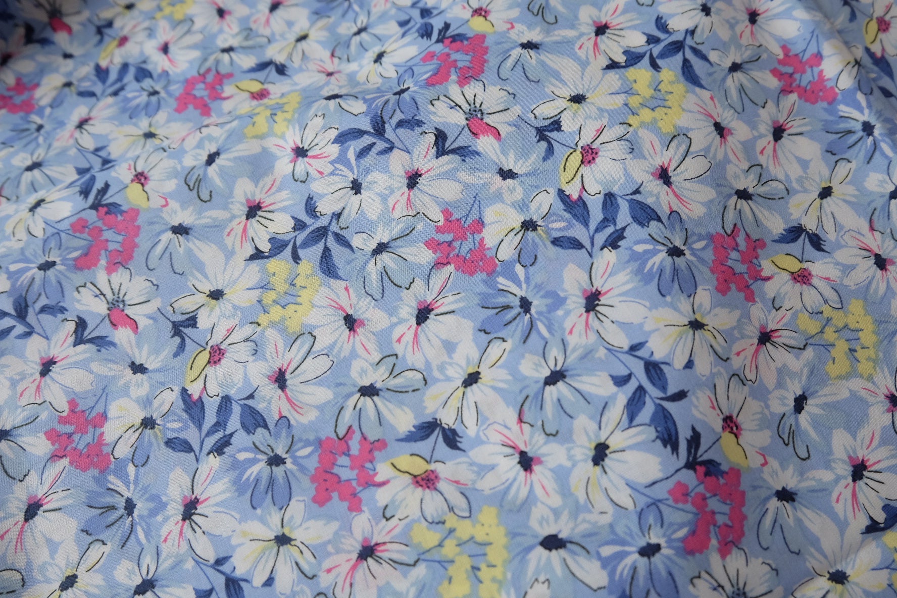 Blue Summer Daisy Cotton Poplin Fabric — 2.19 yd