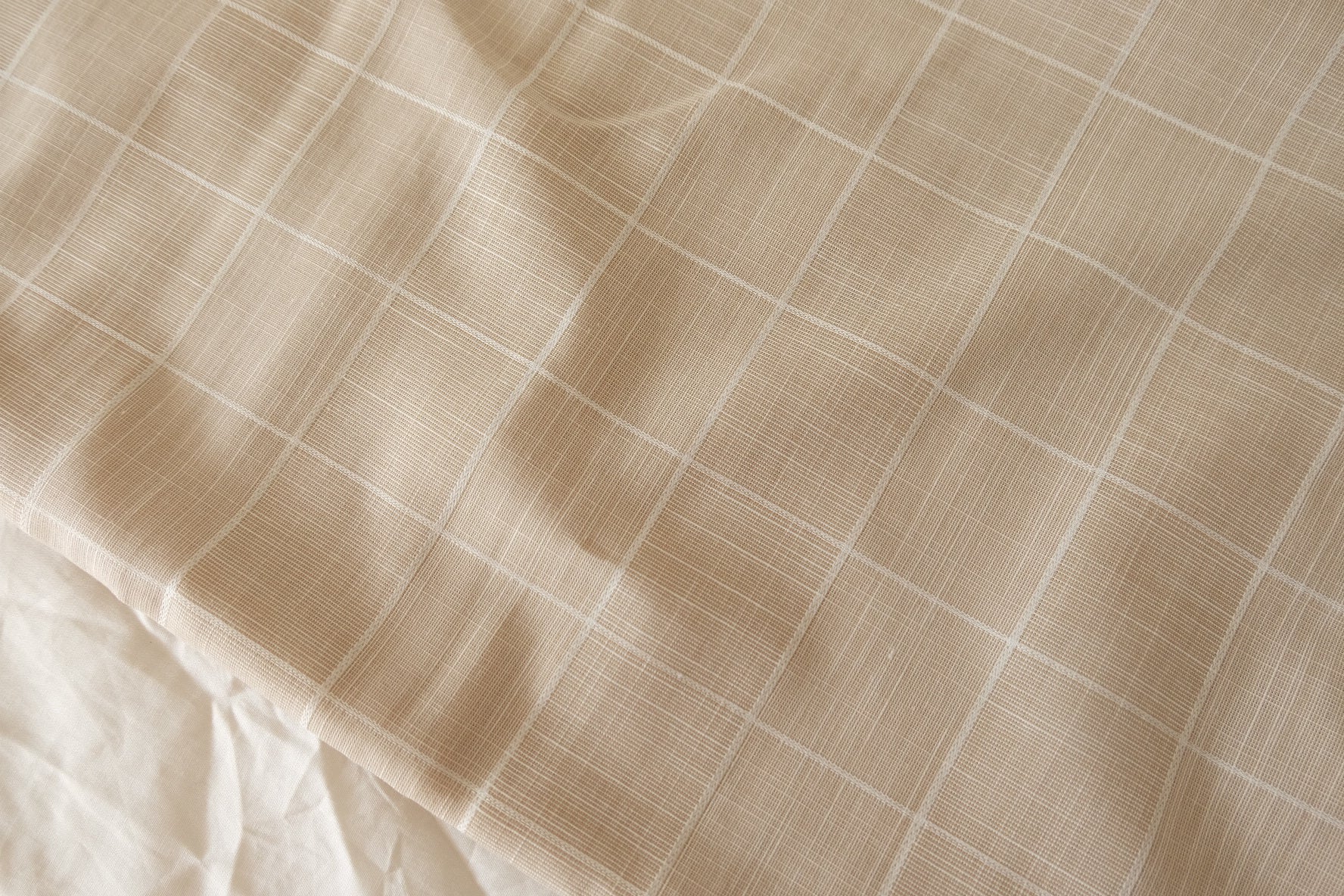 Yarn-Dyed Beige Check Linen Cotton Fabric - 1.6 yd