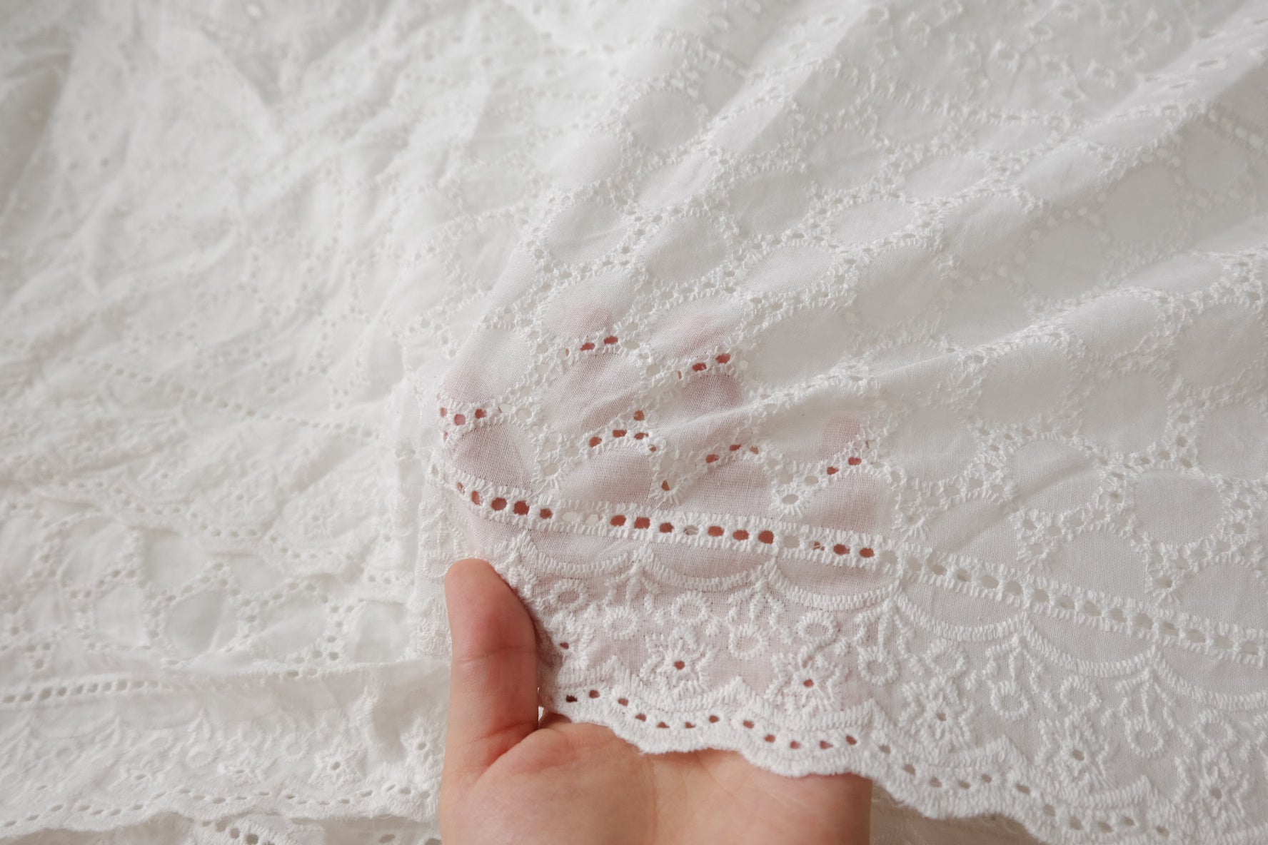 White Broderie Anglaise Cotton Fabric, 1.5 Yards