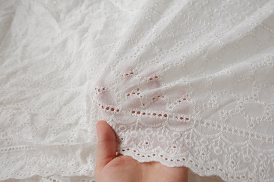 White Broderie Anglaise Cotton Fabric, 1.5 Yards