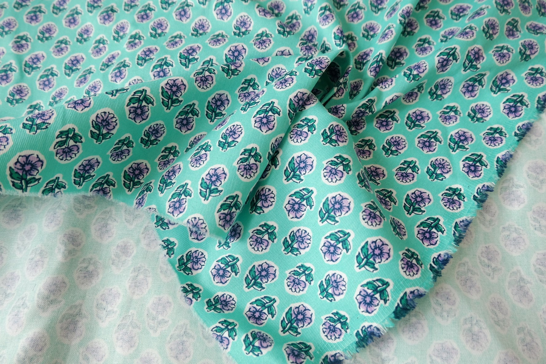 Mint Floral Cotton Twill, 2.19 Yards