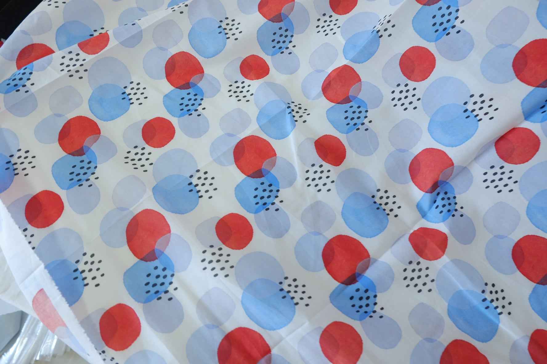 Red Blue Abstract Cotton Lawn Fabric – 3.8 yd