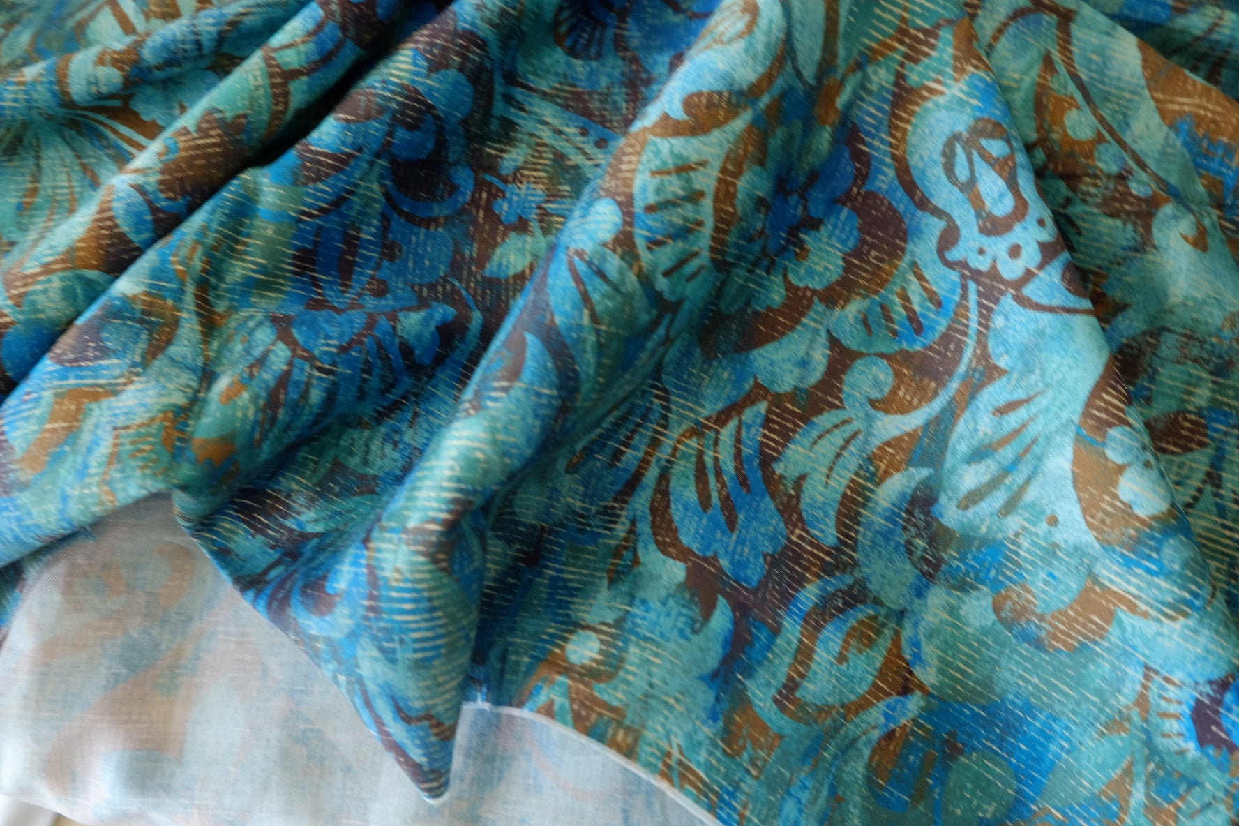 Vintage Blue Floral Cotton Fabric – 2.8 yd