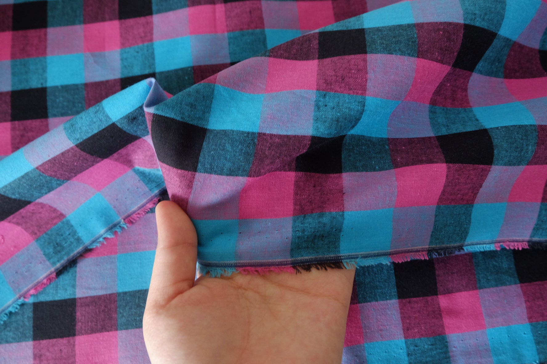 Fuchsia & Turquoise Yarn-Dyed Cotton Plaid – 2.19 yd