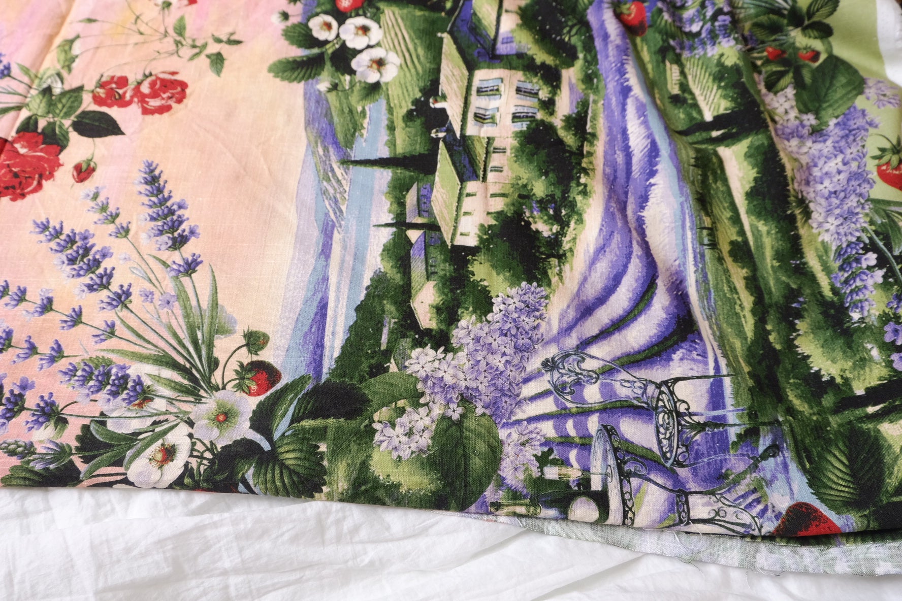 Countryside Garden Scenic Cotton Linen Fabric — 2.19 yd