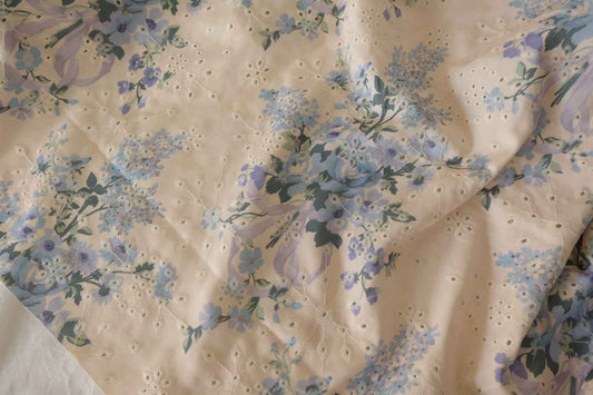 Blue Floral Embroidered Cotton Blend Fabric – 3.3 yd