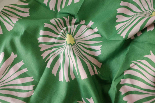 Green Oversized Floral Pure Linen Fabric – 2.2 yd