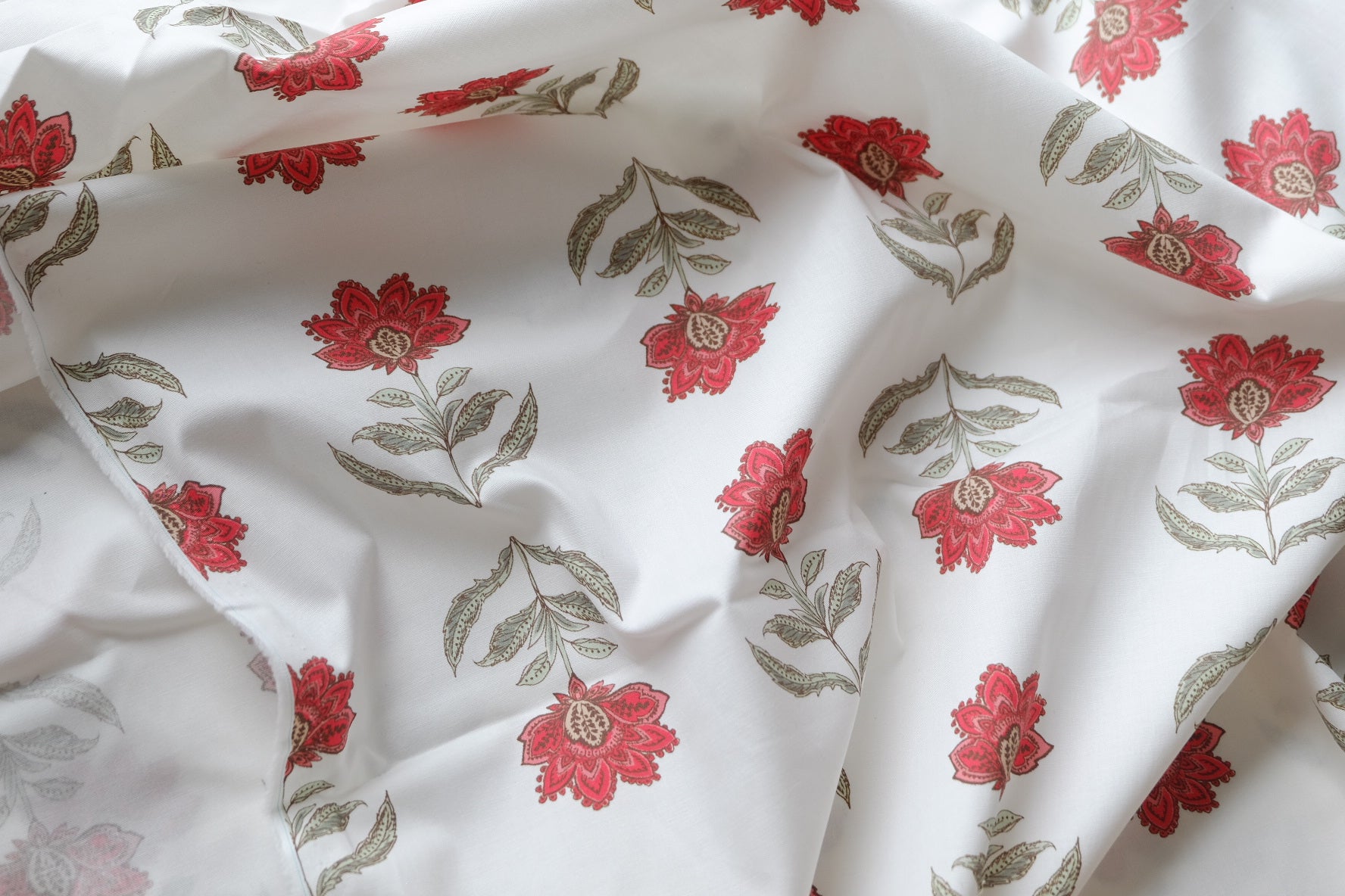 Red Botanical Stretch Cotton Poplin – 2.2 yd