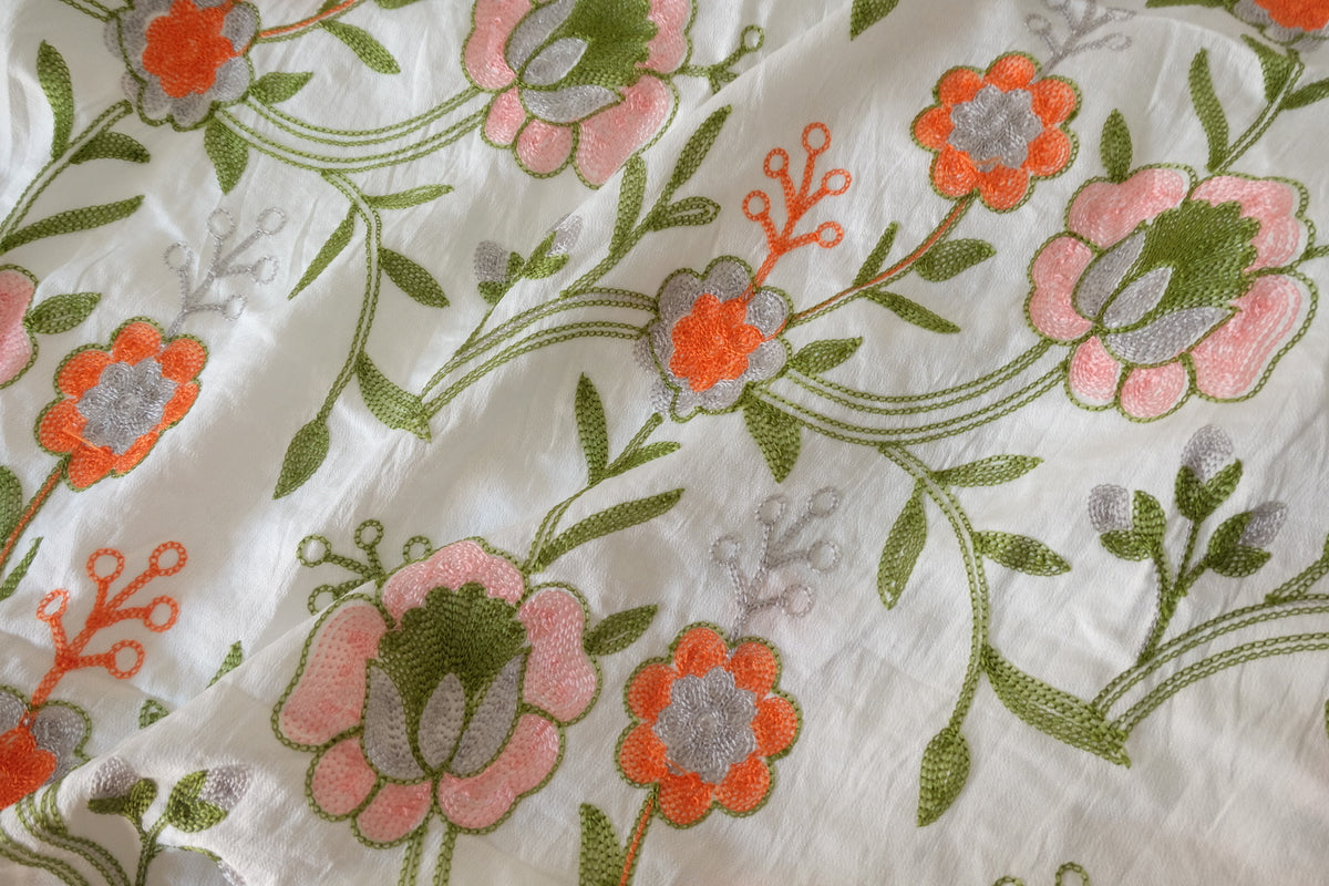 Spring Garden Floral Embroidered Tencel Nylon – 2 yd