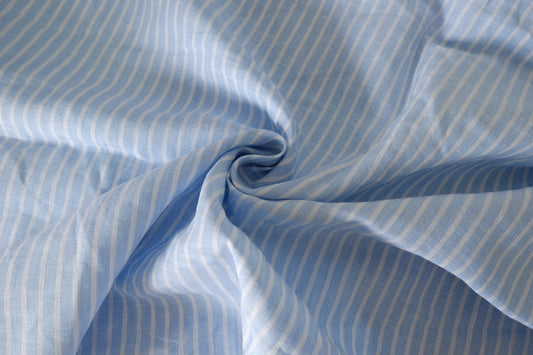 Sky Blue Striped Yarn-Dyed Pure Linen Fabric – 1.6 yd