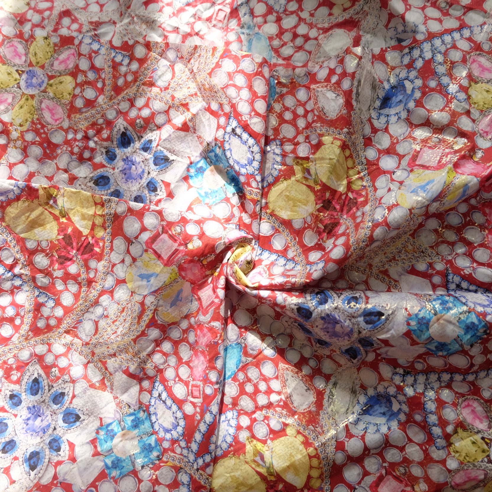 Italian Jewel Print Cotton Lawn Fabric – Metallic Fashion Fabric (1.09 yd)