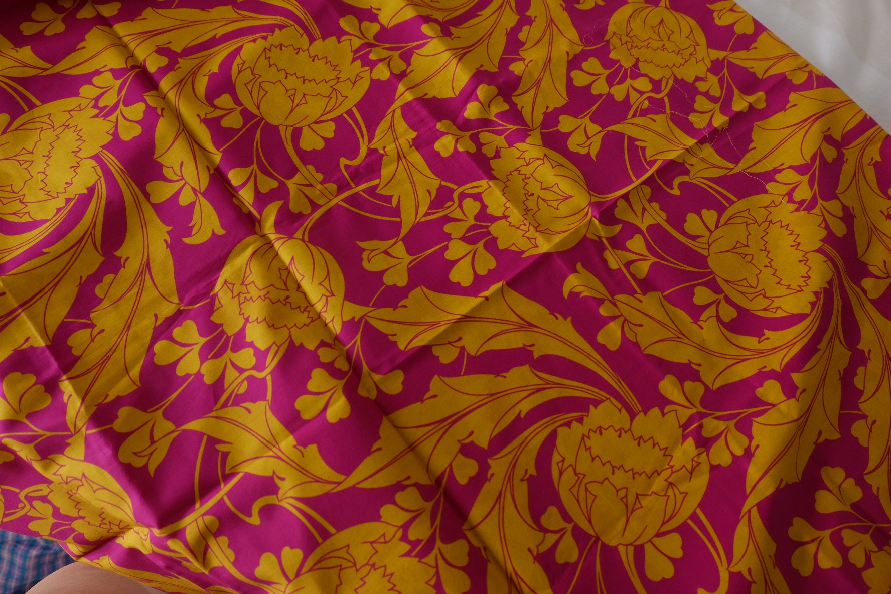 Fuchsia & Mustard Floral Cotton Lawn Fabric – 3.3 yd