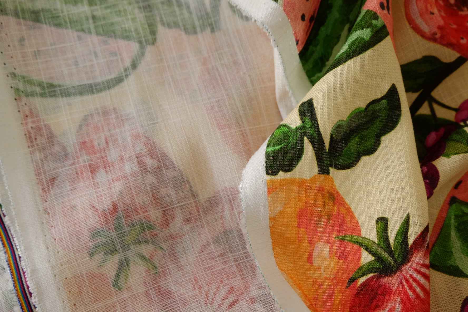 Linen Cotton Blend Fabric – Colorful Summer Fruit Print – 2.2 yd