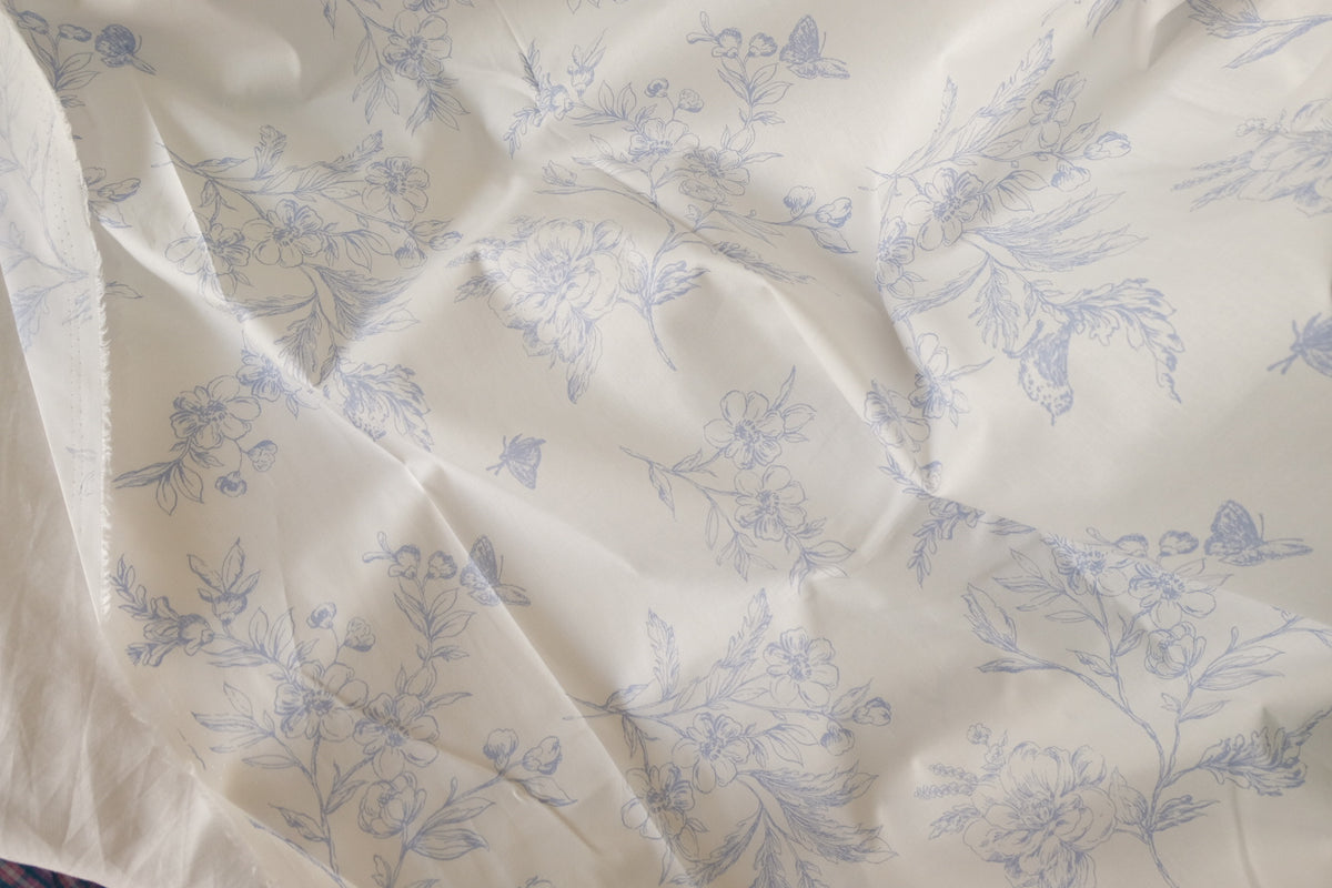 Blue Botanical Cotton Lawn Fabric – 3.3 yd